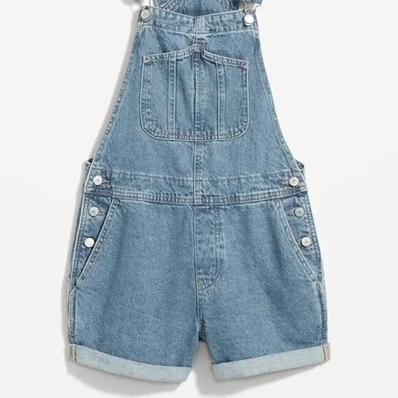 Slouchy Straight Non-Stretch Jean Short Overalls - Picture 4 of 4